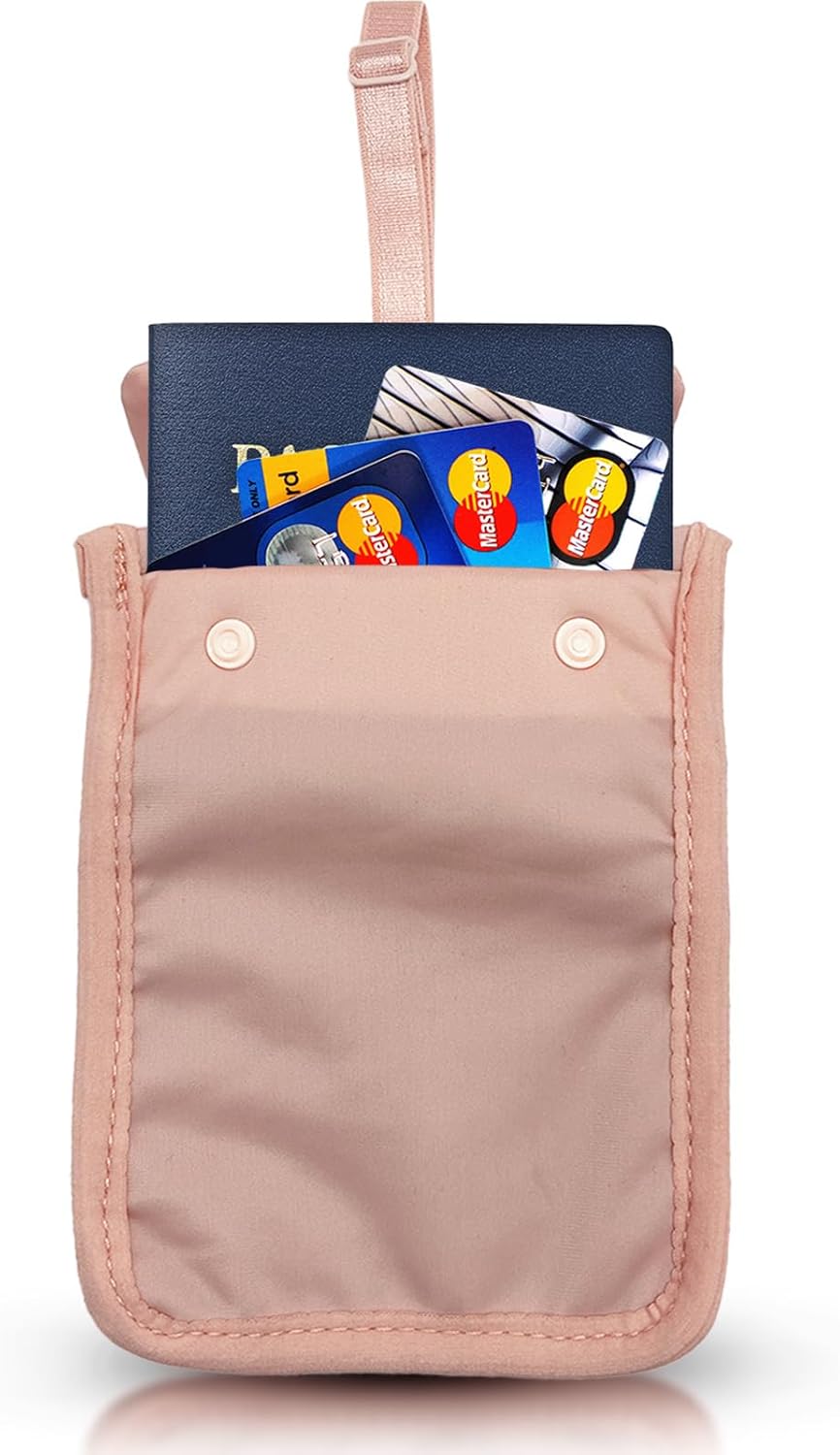 AZ Homey RFID Undercover Bra Wallet   Large Hidden Travel Pouch with Adjustable Elastic Strap for Credit Cards, Money, and Valuables   Secret Pocket for All Bra Sizes