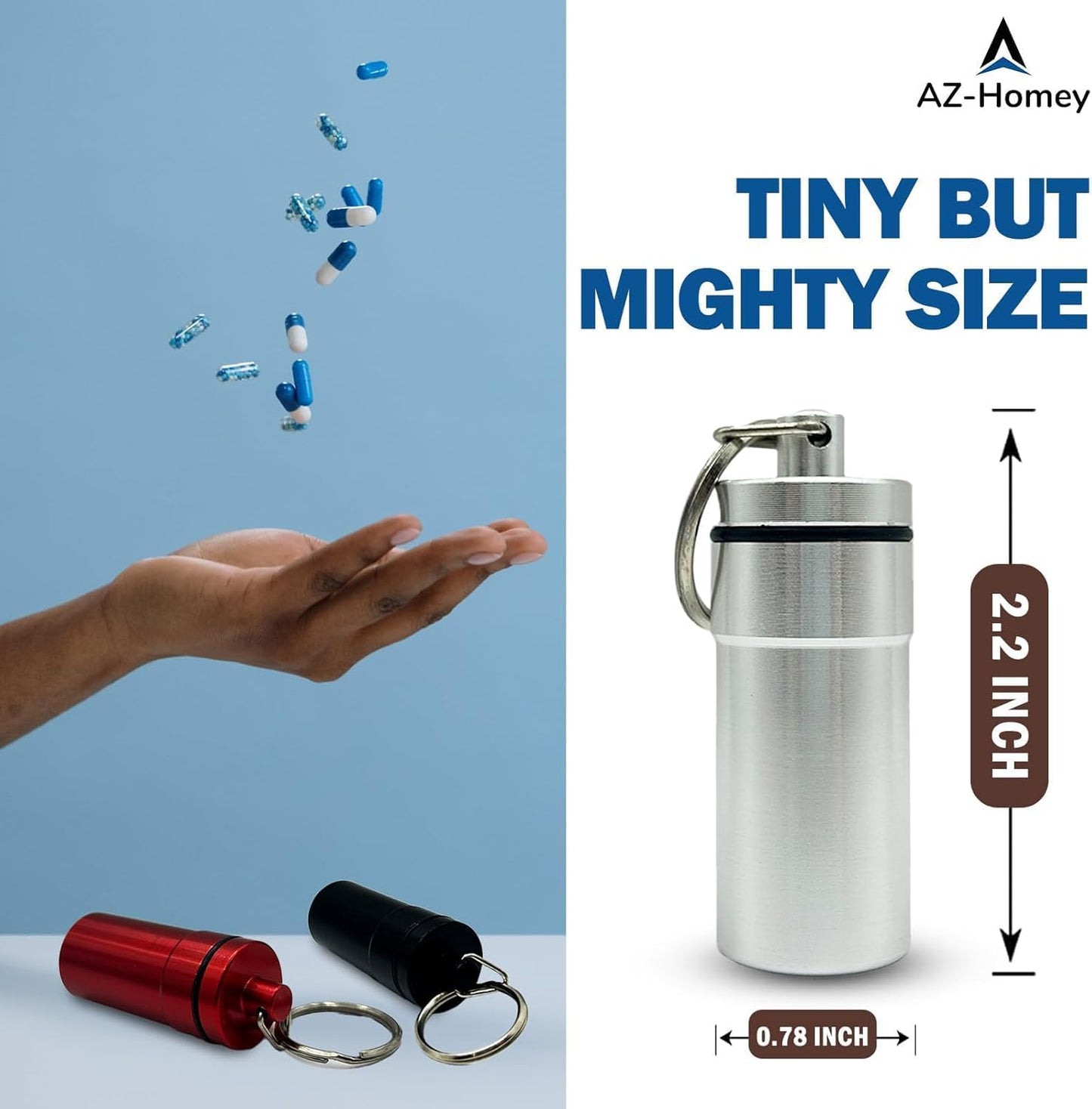 AZ Homey Diversion Safe Portable Pill Organizer case Keychain (4 Pack), Aluminum Pocket Holder Keychain for Travel, Waterproof Metal Pill Container Bottle for Purse, Men and Women