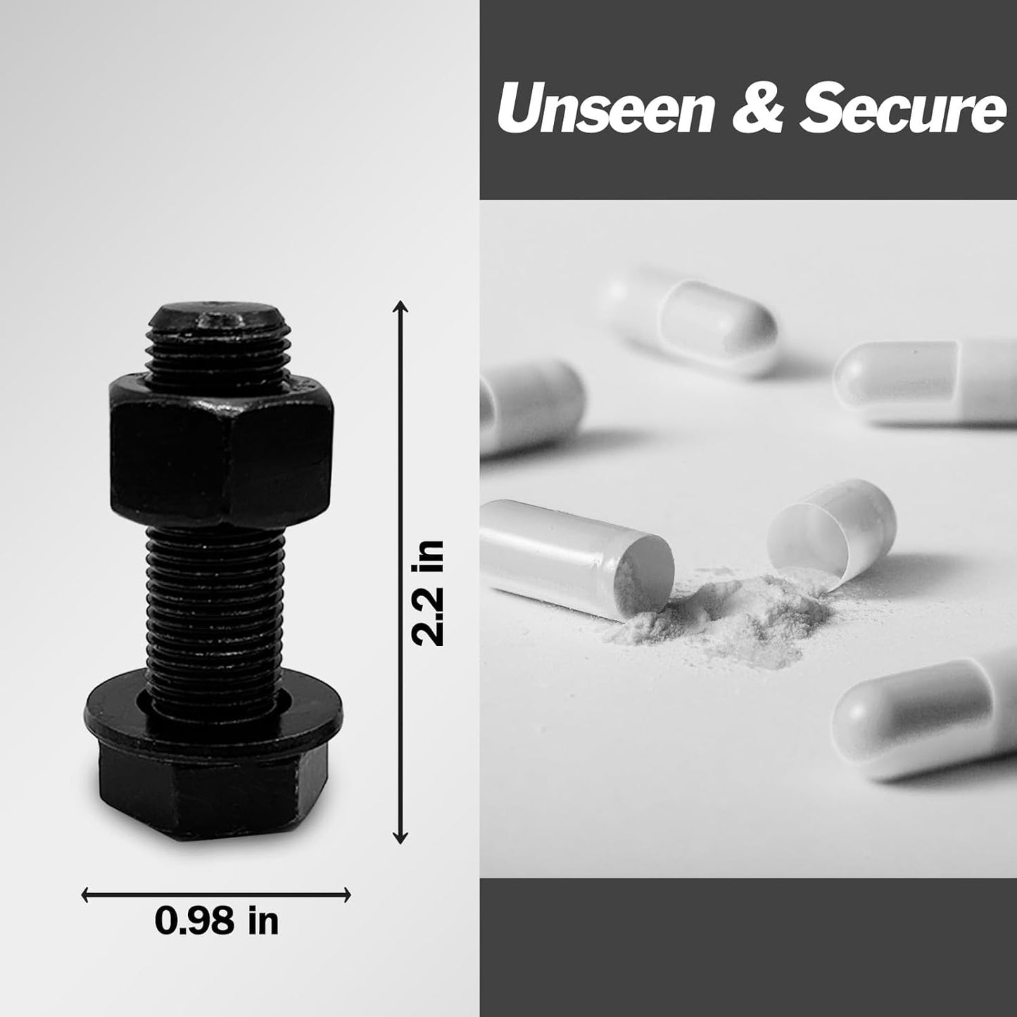 Fake Bolt Nut Screw Diversion Safe   Heavyweight Hidden Storage Space for Cash and Small Valuables, Secret Container, Realistic Decoy for Home, Office, and Travel Security (Black)