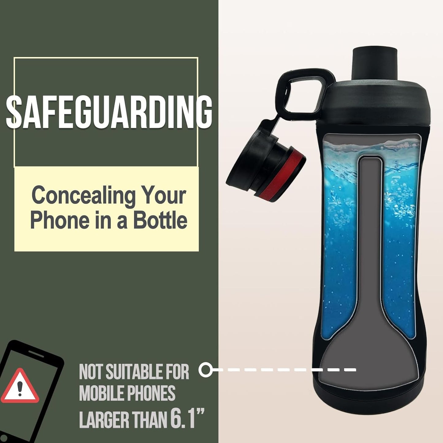 Diversion Water Bottle with 13.5oz Capacity   Ultimate Hidden Compartment for Travel, Beach, Car to Store Valuables like Jewelry, Cash, Money, Coins, Car Keys   Storage Home Security   Black