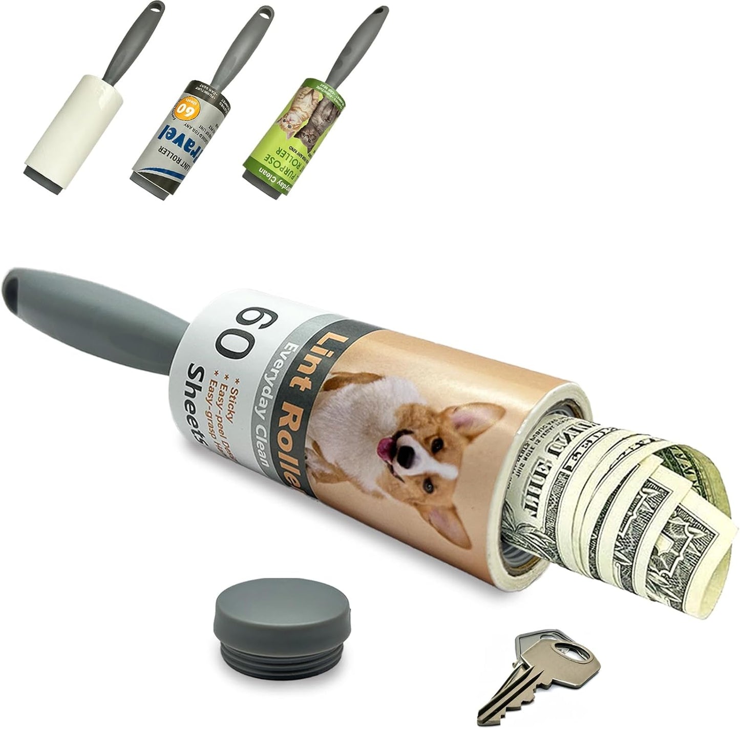 Lint Roller Diversion Safe Money Lint Rollers for Pet Hair, Sticky, Remover for Couch, Clothes Furniture and Carpet. Dog Hair Remover Cat Hair, Animal Fur   Secret Hidden Jewelry Storage Home Security