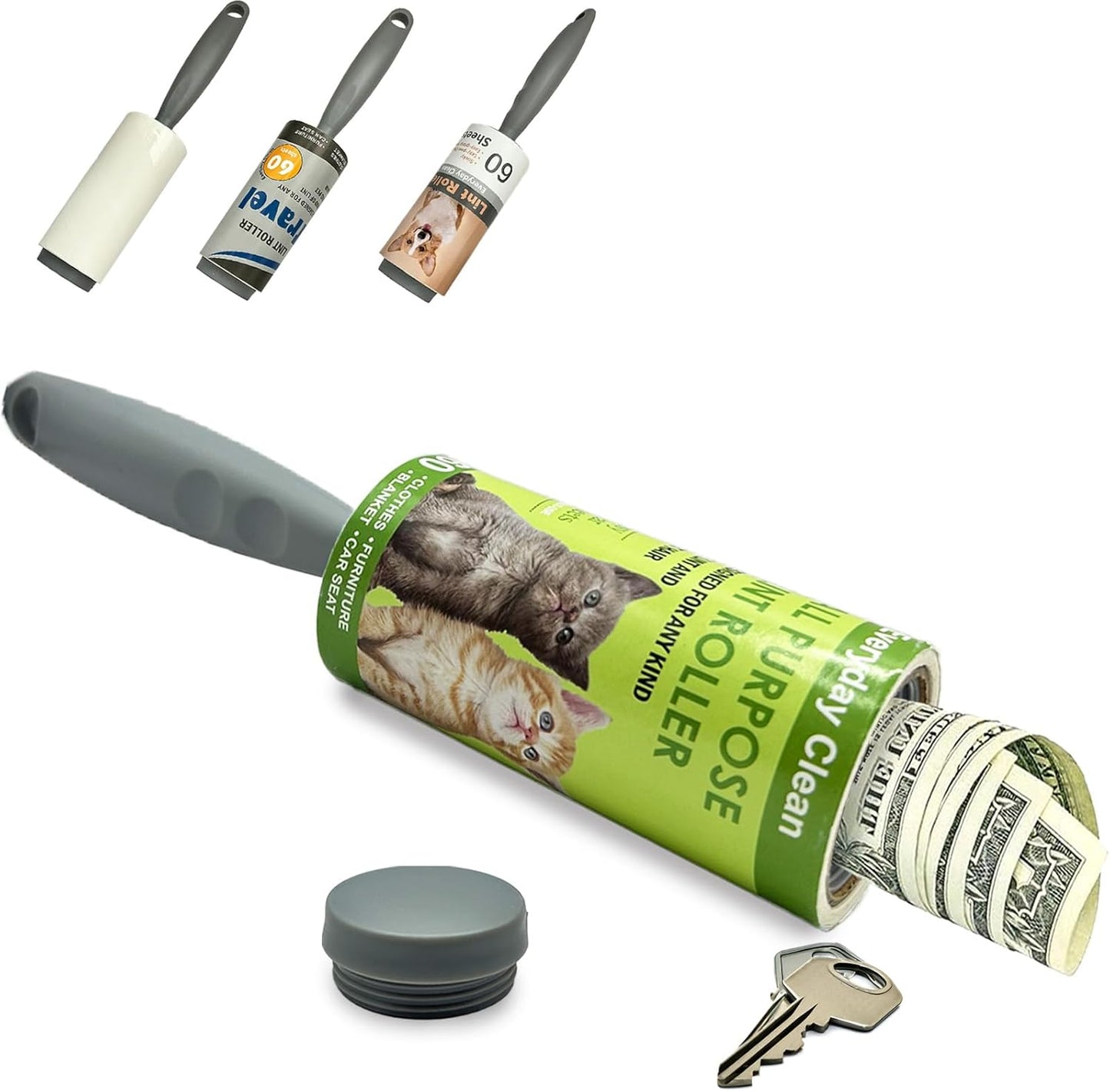 Lint Roller Diversion Safe Money Lint Rollers for Pet Hair, Sticky, Remover for Couch, Clothes Furniture and Carpet. Dog Hair Remover Cat Hair, Animal Fur   Secret Hidden Jewelry Storage Home Security