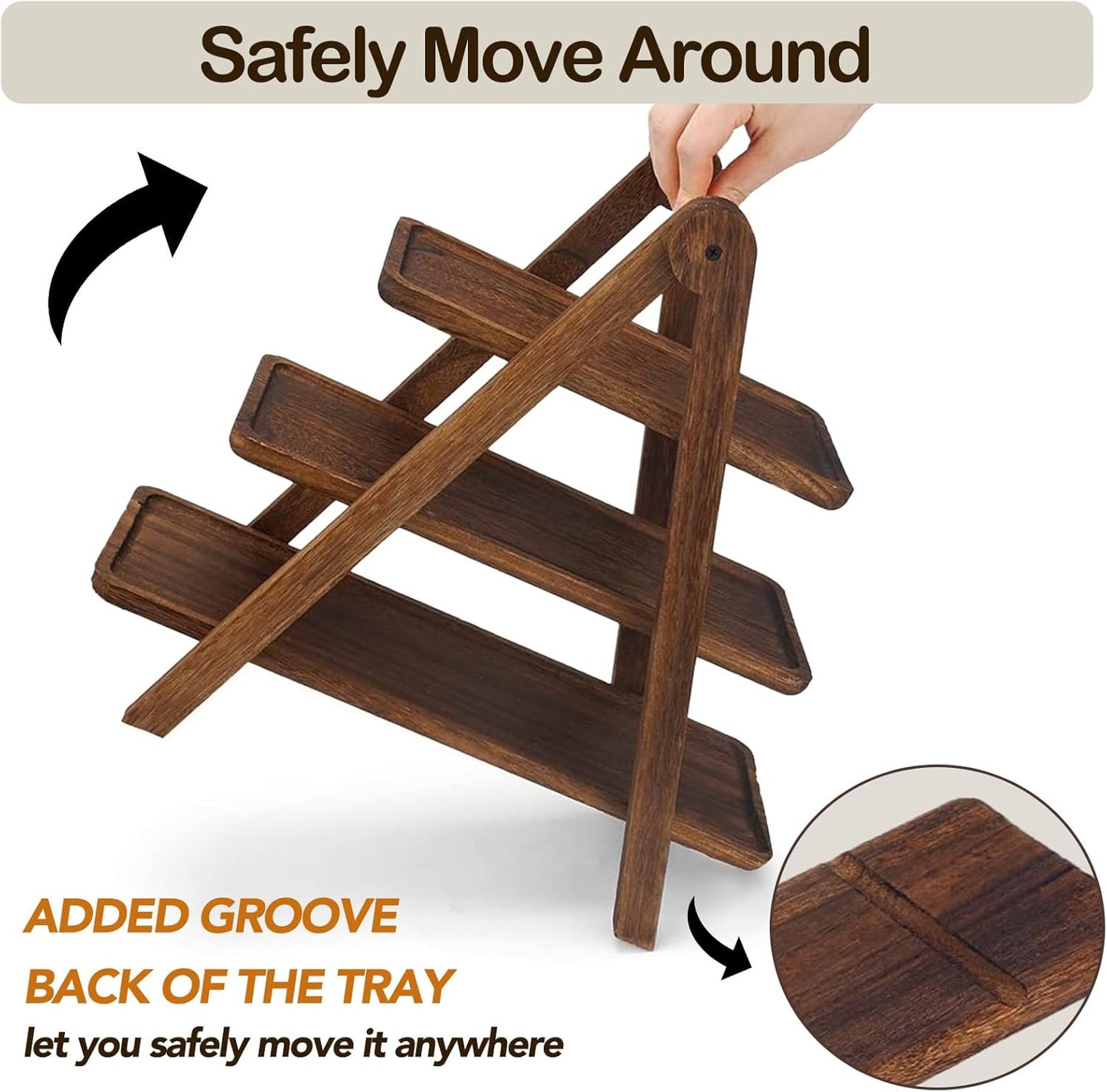 AZ Homey 3 Tier Serving Tray Three Tiered Cupcake Stand, Rectangle Serving Platter Wooden Farmhouse Tiered Tray, Party Serving Brown Decorative Tray, Eco Friendly Tray Decor Cheese Charcuterie Boards