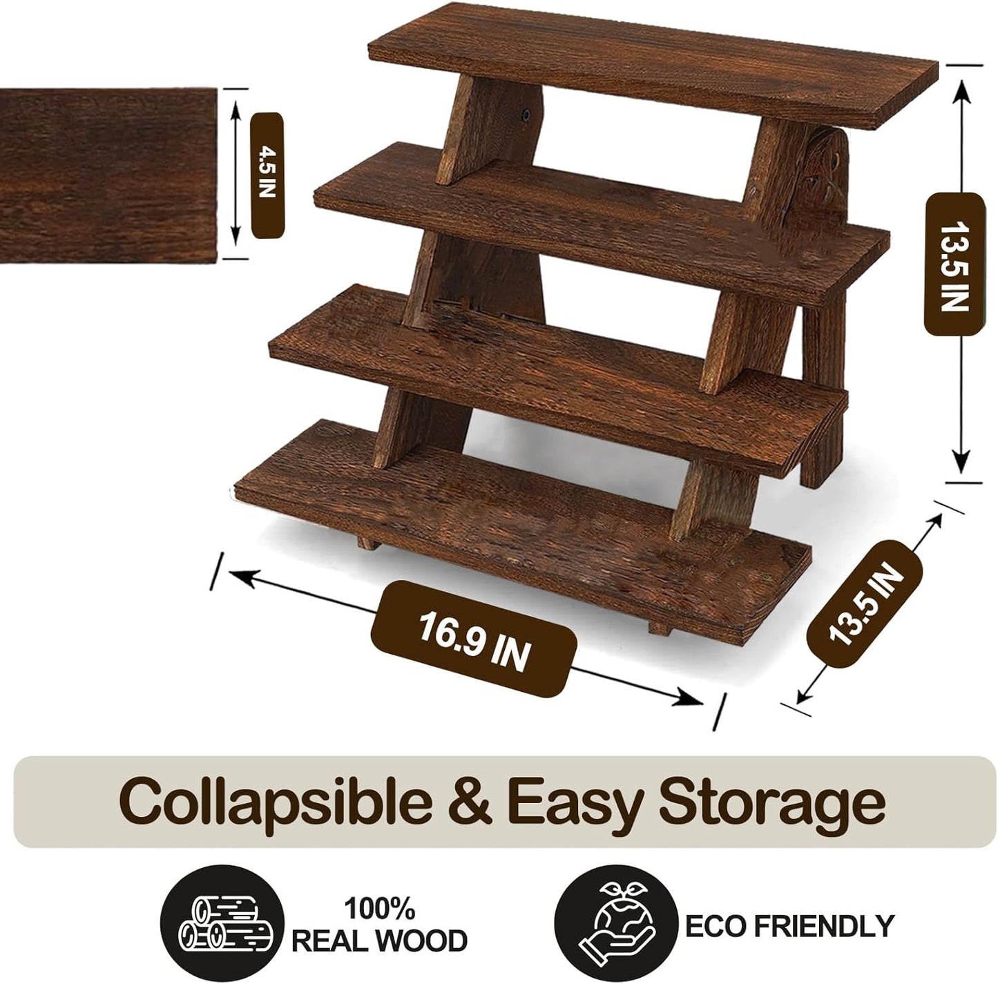 AZ Homey Premium Platane Wood 4 Tier Display Stand: Easy Assembly, Rustic Elegance for Cupcakes, Collectibles, Jewelry, and More   Versatile Home D_cor and Craft Fair Showcase Solution
