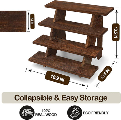 AZ Homey Premium Platane Wood 4 Tier Display Stand: Easy Assembly, Rustic Elegance for Cupcakes, Collectibles, Jewelry, and More   Versatile Home D_cor and Craft Fair Showcase Solution
