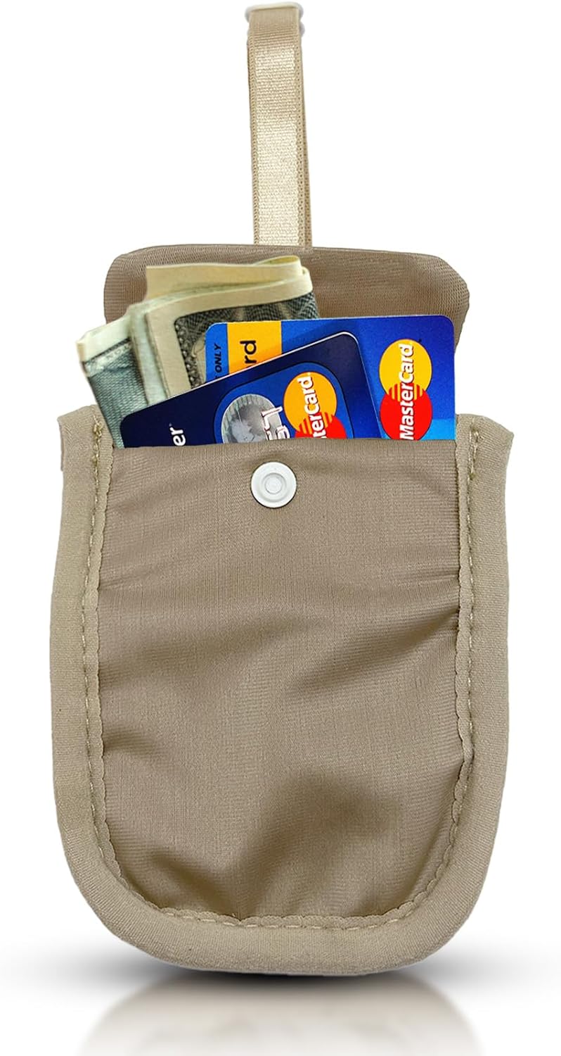 AZ Homey RFID Undercover Bra Wallet   Large Hidden Travel Pouch with Adjustable Elastic Strap for Credit Cards, Money, and Valuables   Secret Pocket for All Bra Sizes