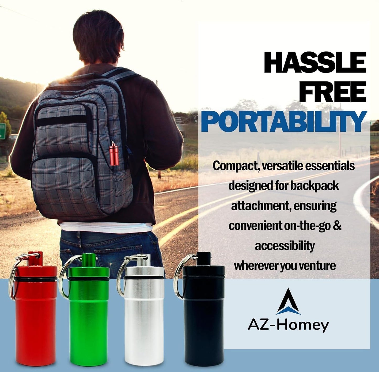 AZ Homey Diversion Safe Portable Pill Organizer case Keychain (4 Pack), Aluminum Pocket Holder Keychain for Travel, Waterproof Metal Pill Container Bottle for Purse, Men and Women