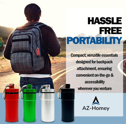 AZ Homey Diversion Safe Portable Pill Organizer case Keychain (4 Pack), Aluminum Pocket Holder Keychain for Travel, Waterproof Metal Pill Container Bottle for Purse, Men and Women