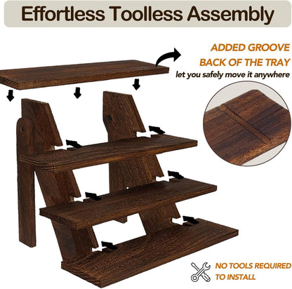 AZ Homey Premium Platane Wood 4 Tier Display Stand: Easy Assembly, Rustic Elegance for Cupcakes, Collectibles, Jewelry, and More   Versatile Home D_cor and Craft Fair Showcase Solution