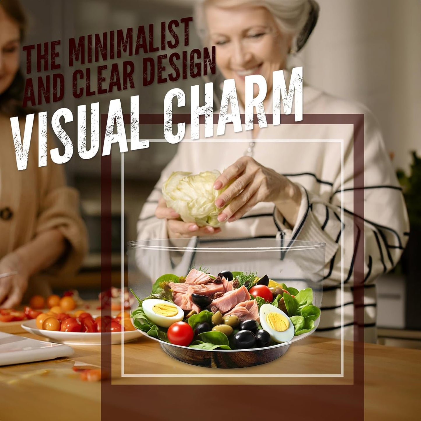 Premium Large Glass Salad Bowl Set with Acacia Wood Base and Serving Utensils   Ideal for Hosting Parties, Host Family Gatherings, and Everyday Use   Elegant, Durable, and Practical Kitchen Essential