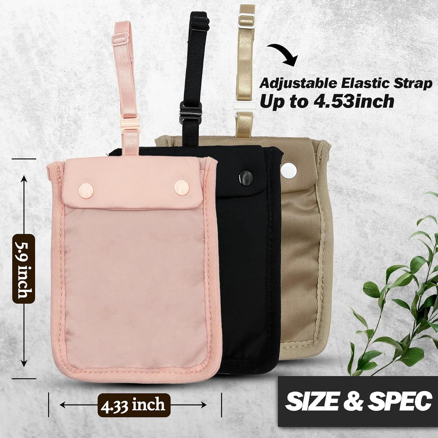 AZ Homey RFID Undercover Bra Wallet   Large Hidden Travel Pouch with Adjustable Elastic Strap for Credit Cards, Money, and Valuables   Secret Pocket for All Bra Sizes
