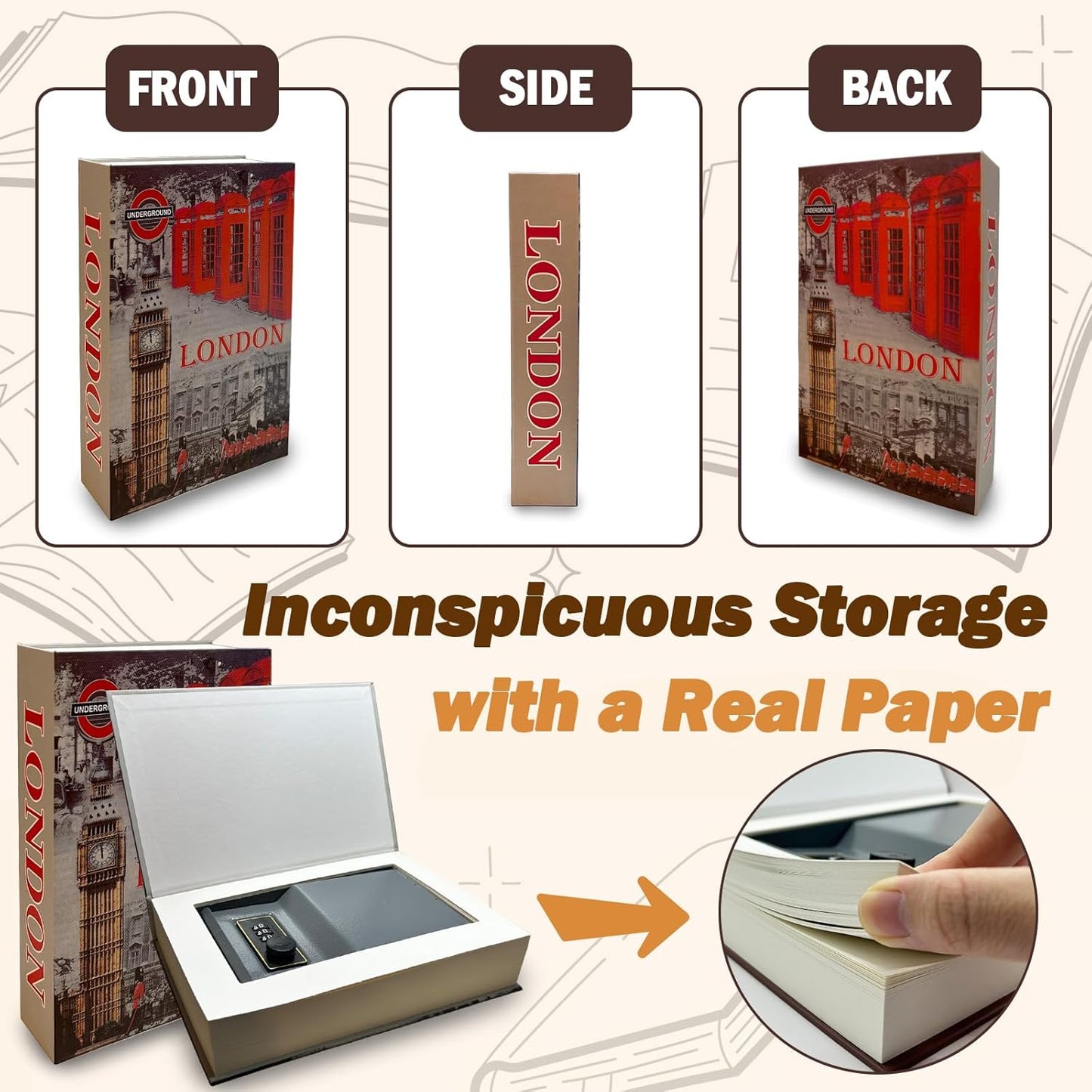 Genuine Paper Transfer Book Safe: Secret Hidden Safe, Combination Lock Included   Metal Safe Box and Protect Your Valuables Inside an Authentic Paper Book, 8.7"¡Ñ6"¡Ñ1.8" (Holy Bible)