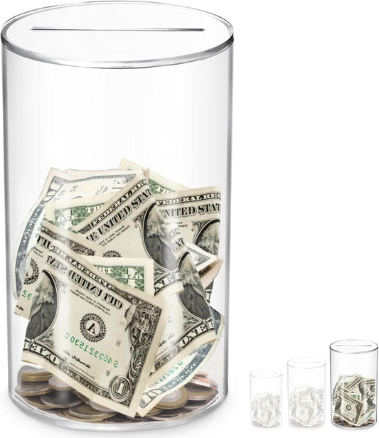 AZ Homey Must Break to Open Acrylic Piggy Bank for Adults & Kids, Clear Money Saving Jar Must Break to Open, Unopenable Piggy Bank for Cash Coins, Boys Girls Birthday Gift