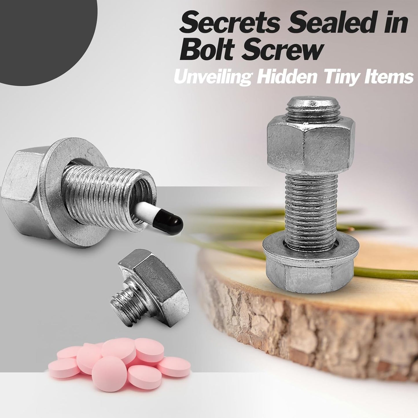 Fake Bolt Nut Screw Diversion Safe   Heavyweight Hidden Storage Space for Cash and Small Valuables, Secret Container, Realistic Decoy for Home, Office, and Travel Security (Black)