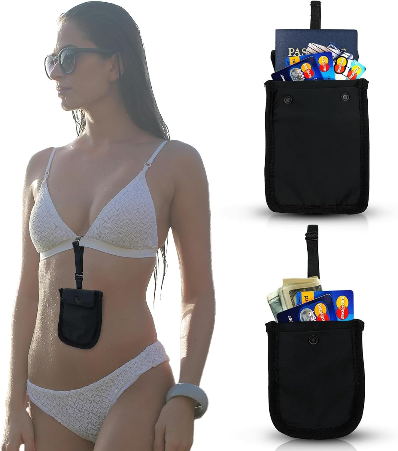 AZ Homey RFID Undercover Bra Wallet   Large Hidden Travel Pouch with Adjustable Elastic Strap for Credit Cards, Money, and Valuables   Secret Pocket for All Bra Sizes