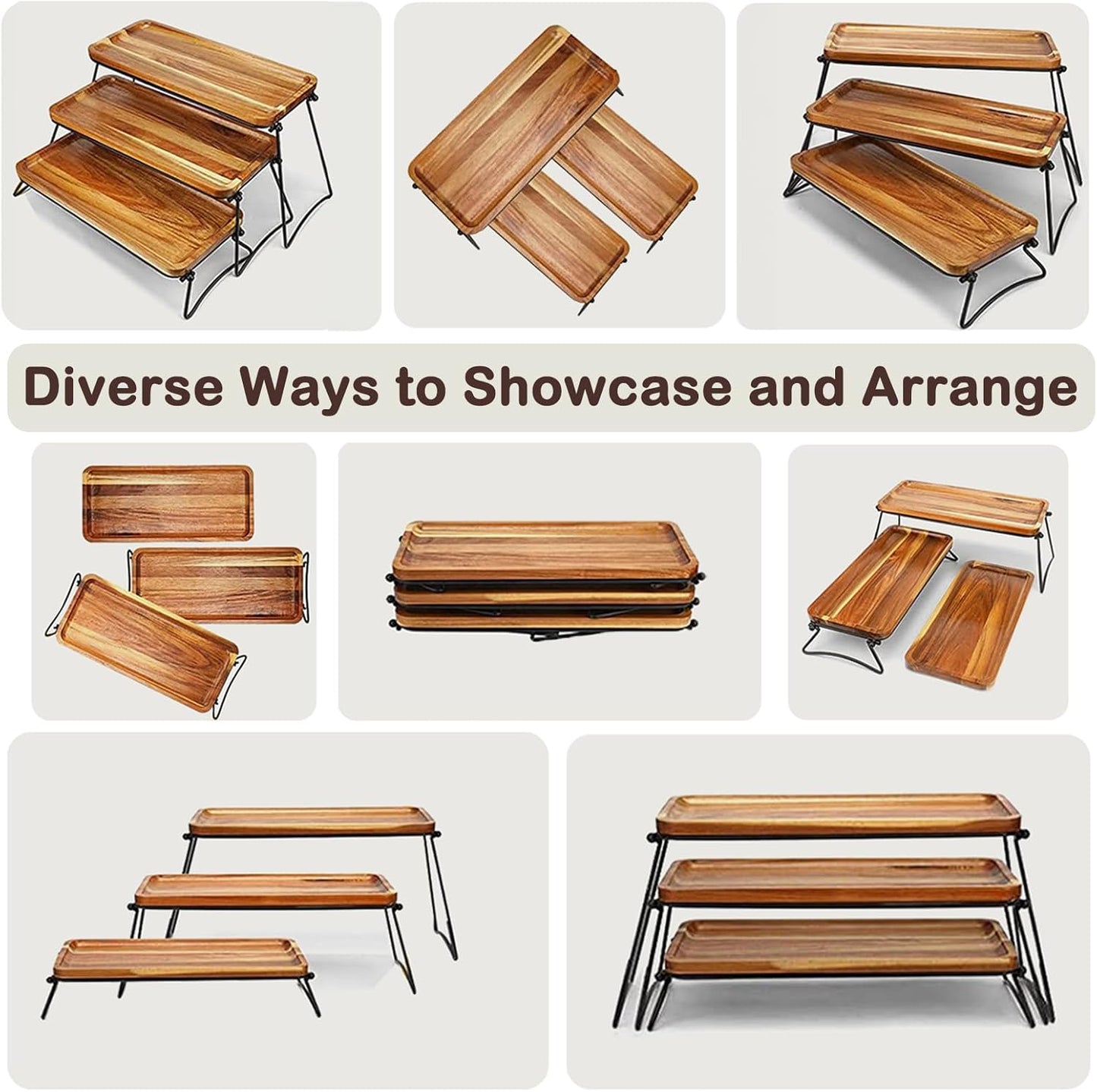 Eco Friendly Cupcake Stand   Food Platter Serving Tray   Acacia Wooden Towers Dessert Table Display Set   3 Tiered Decor Small Cheese Charcuterie Boards Rustic Wood Platters Trays   For Family Parties