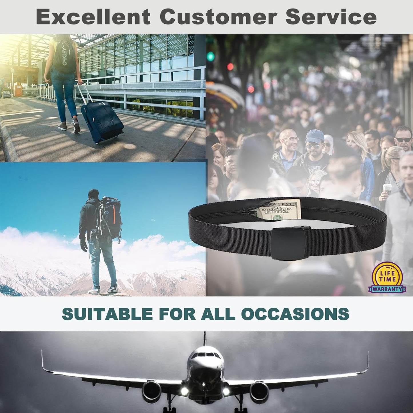 AZ Homey Travel Security Belt   Money Belt for Men Travel Security Belt with Hidden Money Compartment Pocket Belt with Hidden Pocket Cashsafe Anti Theft Wallet Non Metal Buckle