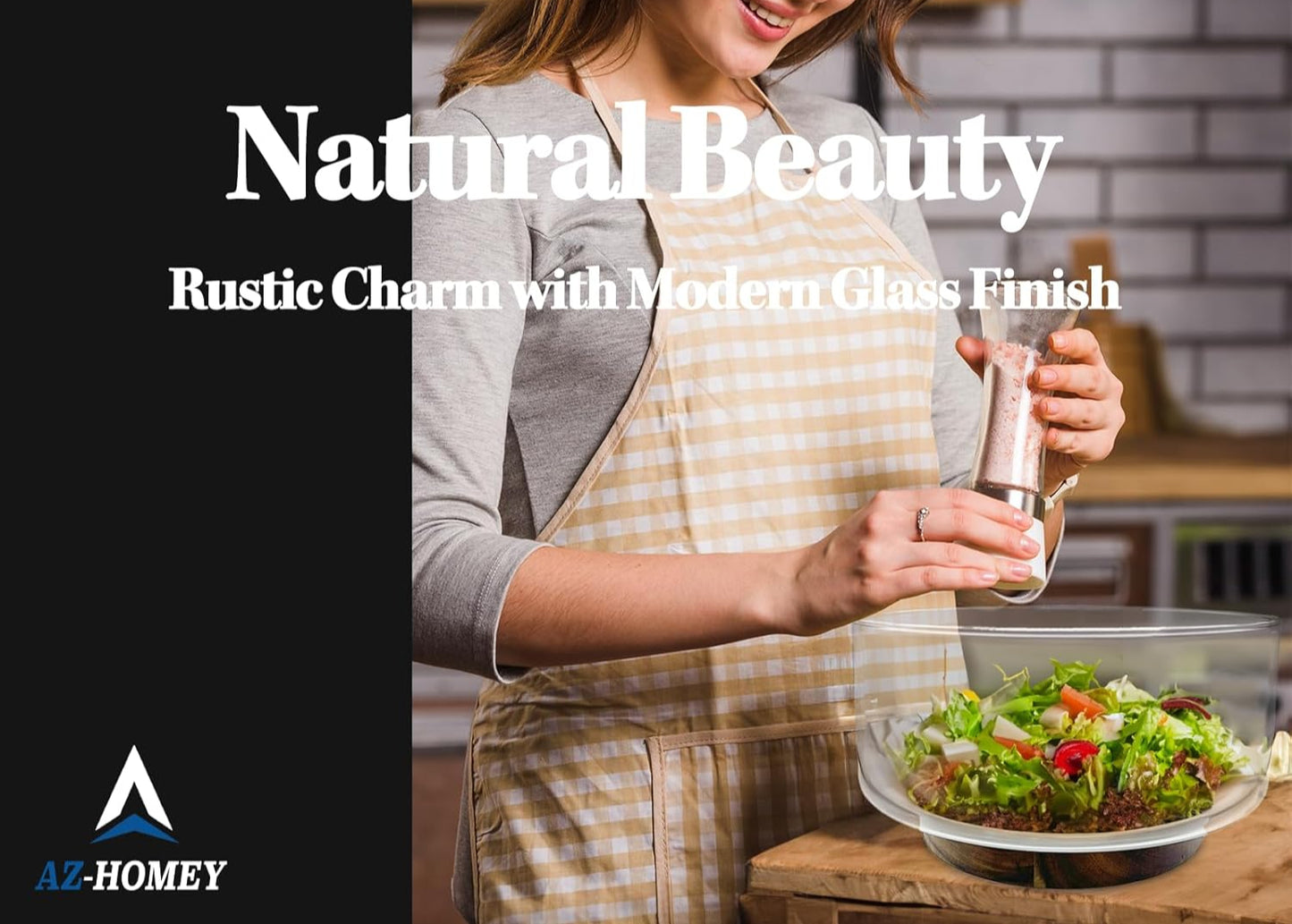 Premium Large Glass Salad Bowl Set with Acacia Wood Base and Serving Utensils   Ideal for Hosting Parties, Host Family Gatherings, and Everyday Use   Elegant, Durable, and Practical Kitchen Essential