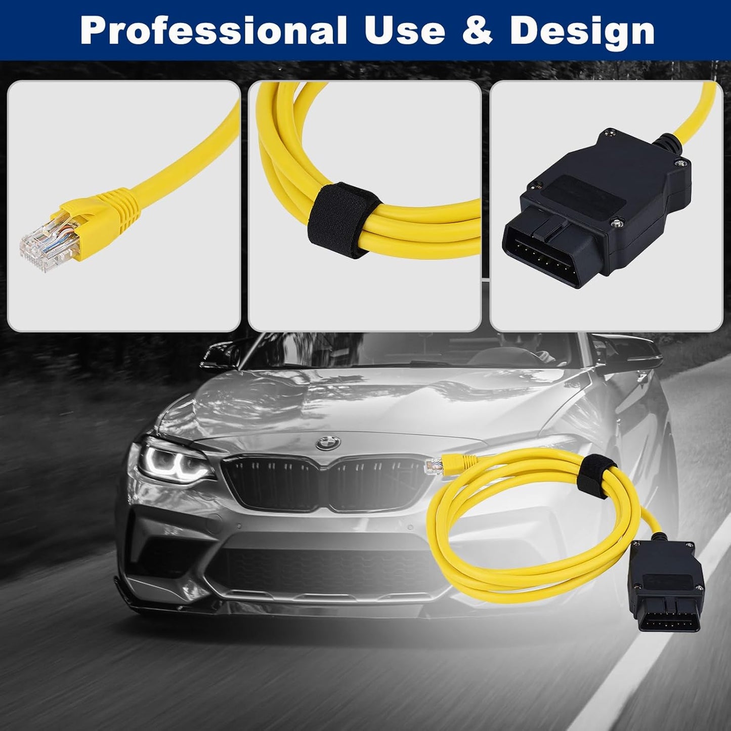 AZ Homey ENET Cable Compatible with BW OBD, ICOM E SYS ISTA, Bootmod3 Bimmercode F  Series OBD2 Heavy Duty Cable Connector Tools to OBDII Interface Cable Car Diagnostic Coding 6.6ft (2M) Cable RJ45