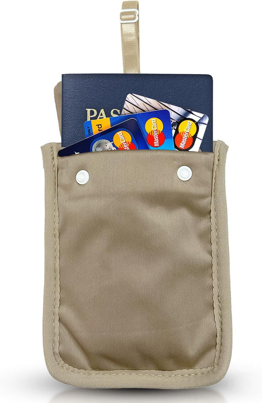 AZ Homey RFID Undercover Bra Wallet   Large Hidden Travel Pouch with Adjustable Elastic Strap for Credit Cards, Money, and Valuables   Secret Pocket for All Bra Sizes