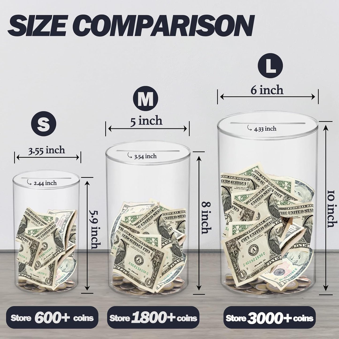 AZ Homey Must Break to Open Acrylic Piggy Bank for Adults & Kids, Clear Money Saving Jar Must Break to Open, Unopenable Piggy Bank for Cash Coins, Boys Girls Birthday Gift