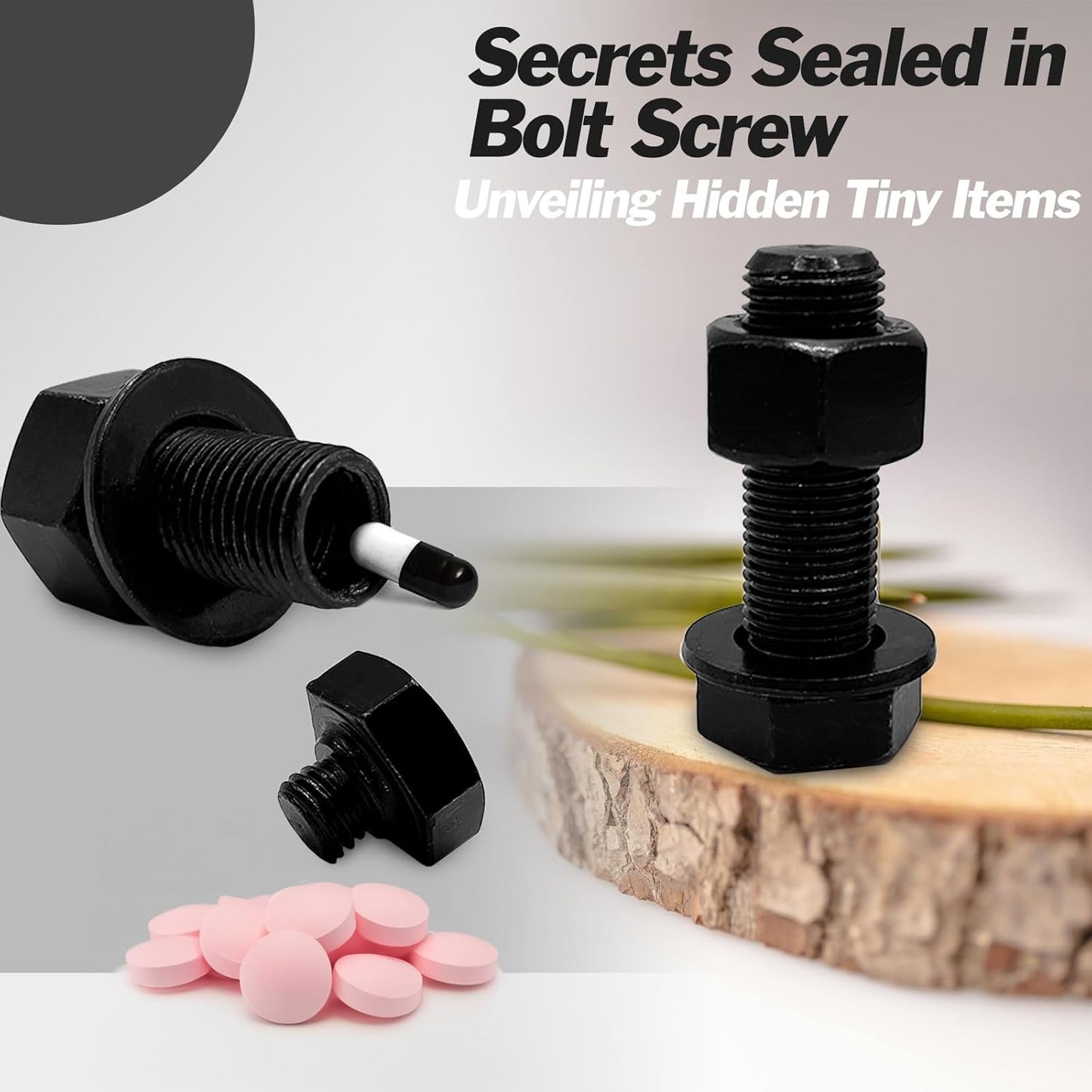 Fake Bolt Nut Screw Diversion Safe   Heavyweight Hidden Storage Space for Cash and Small Valuables, Secret Container, Realistic Decoy for Home, Office, and Travel Security (Black)