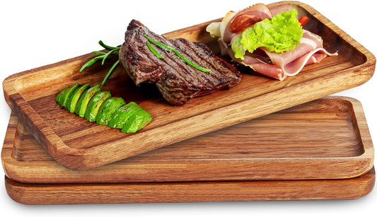 Versatile Acacia Wood Serving Trays   Set of 3 Elegant Platters for Home Decor and Hosting   Perfect for Cheese, Fruit, and Charcuterie Presentation (Large)