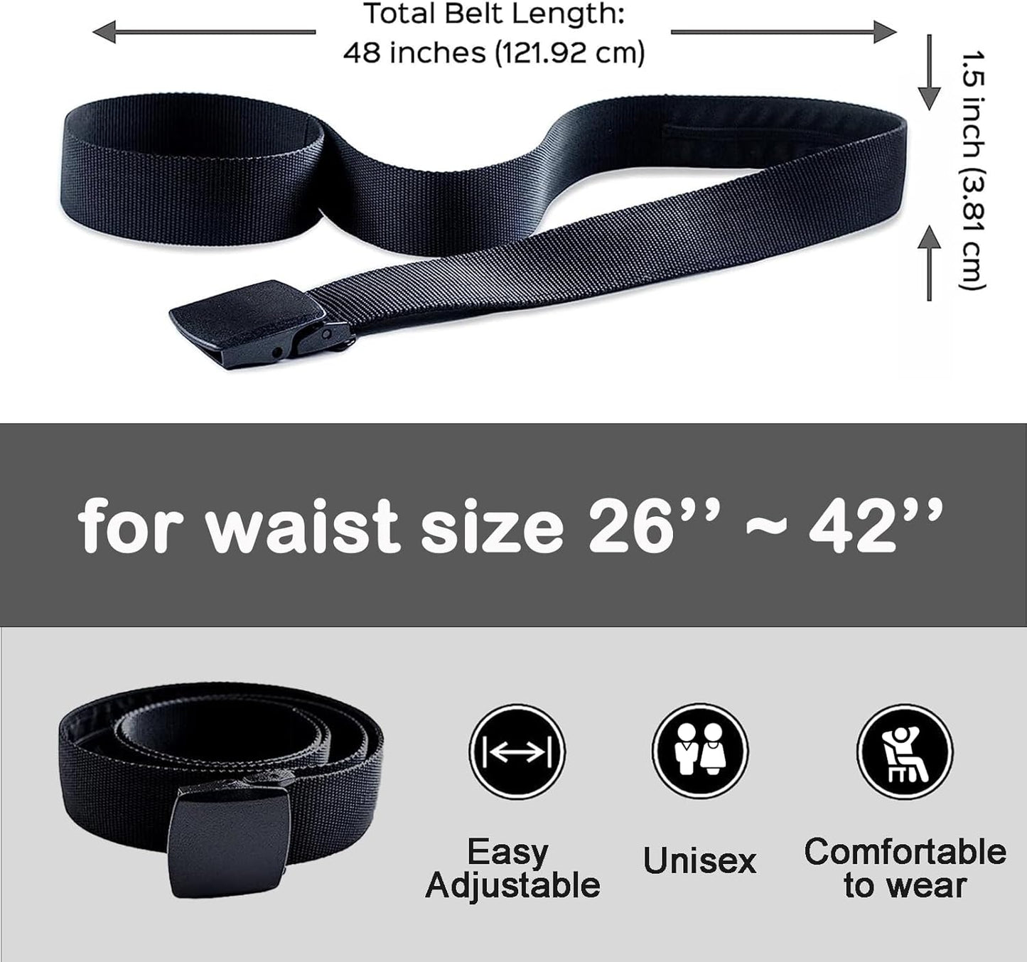 AZ Homey Travel Security Belt   Money Belt for Men Travel Security Belt with Hidden Money Compartment Pocket Belt with Hidden Pocket Cashsafe Anti Theft Wallet Non Metal Buckle