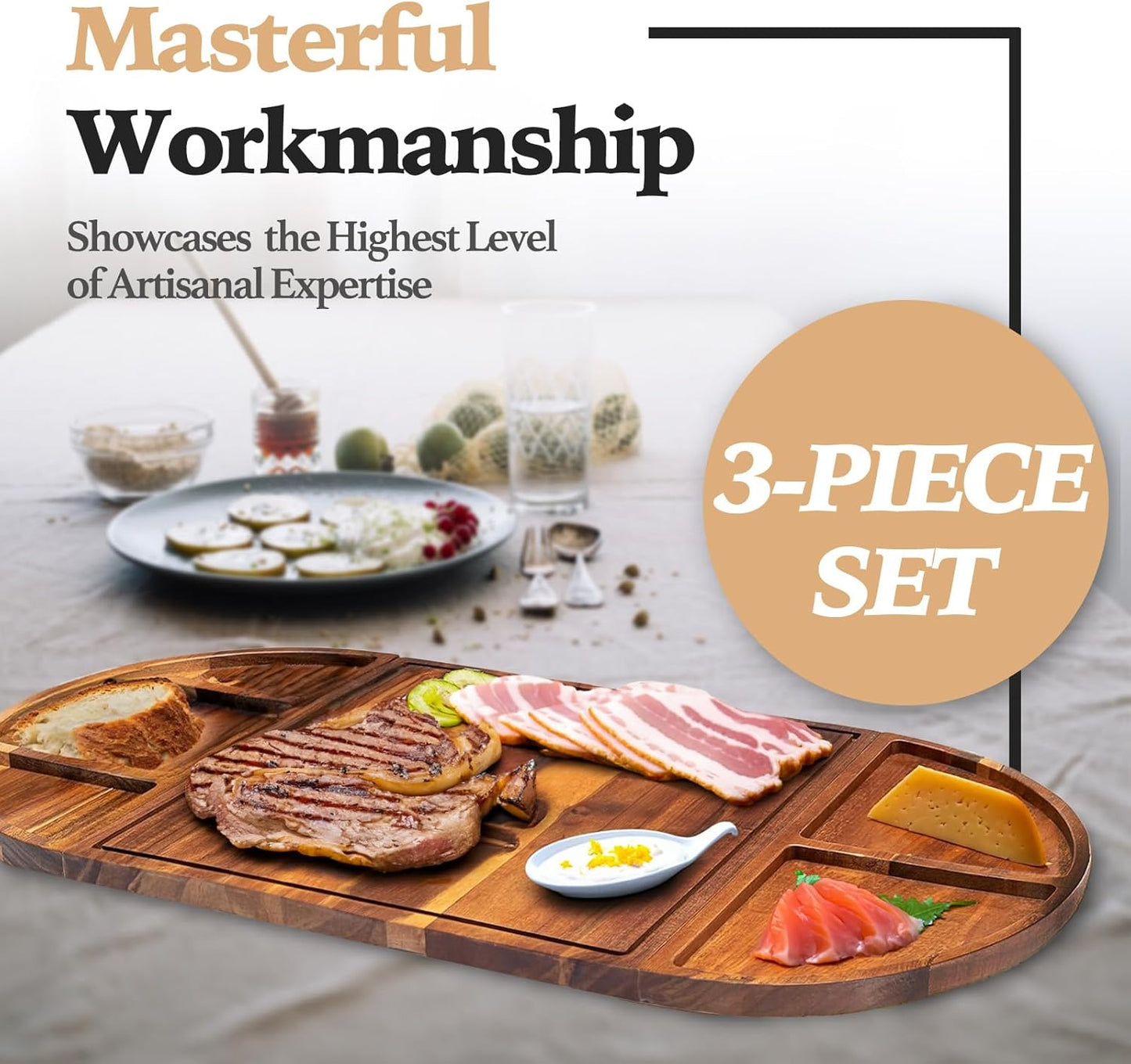 Charcuterie Board Set: 3 in 1 Magnetic Acacia Wood Cheese Board Ensemble   Unique for Mom   House Warming Gifts New Home, Wedding Gifts for Couple, Bridal Shower Gift (Board)