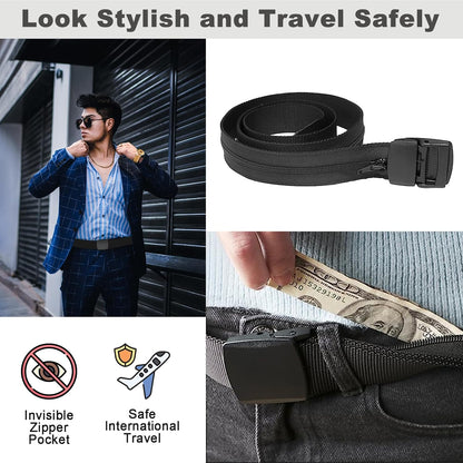 AZ Homey Travel Security Belt   Money Belt for Men Travel Security Belt with Hidden Money Compartment Pocket Belt with Hidden Pocket Cashsafe Anti Theft Wallet Non Metal Buckle