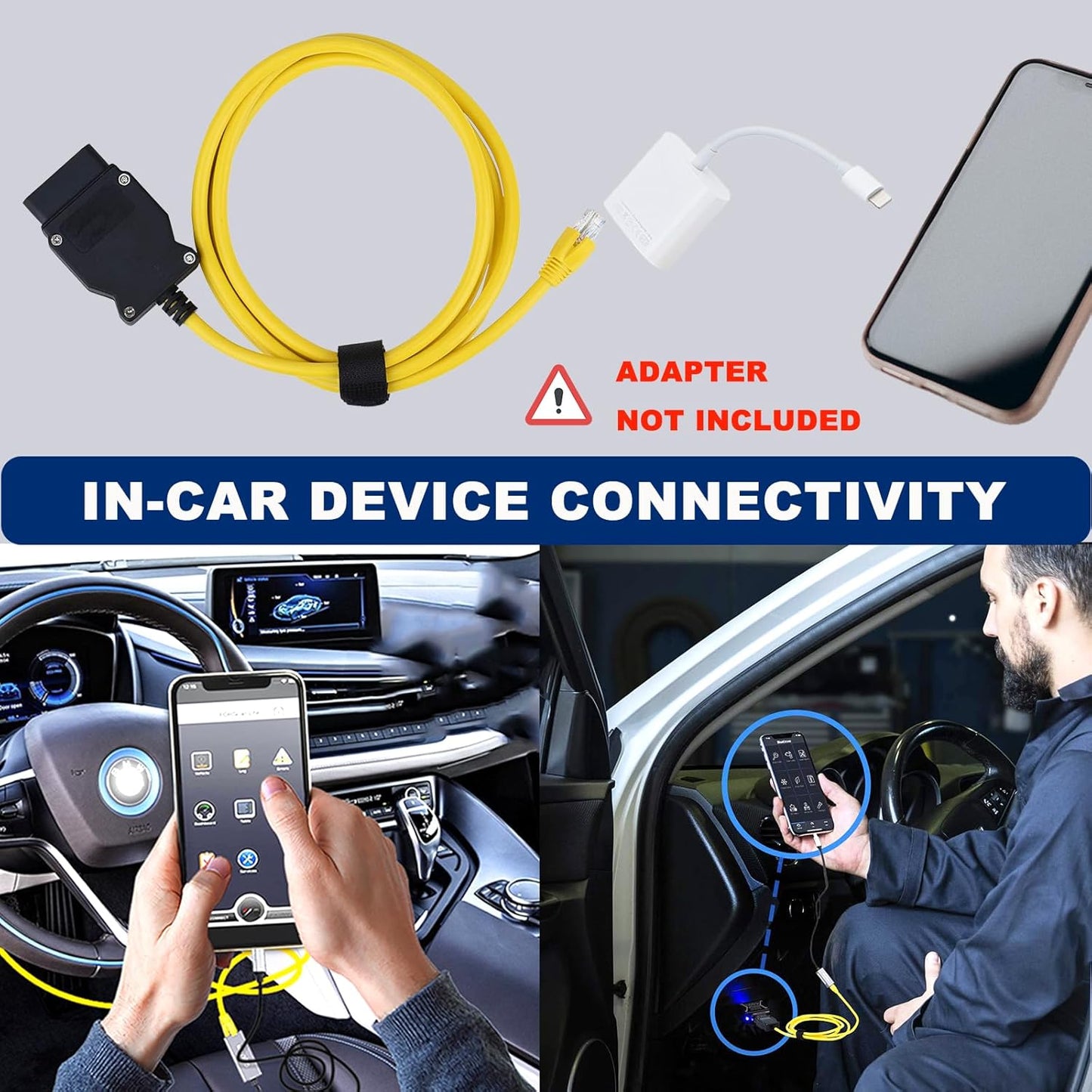 AZ Homey ENET Cable Compatible with BW OBD, ICOM E SYS ISTA, Bootmod3 Bimmercode F  Series OBD2 Heavy Duty Cable Connector Tools to OBDII Interface Cable Car Diagnostic Coding 6.6ft (2M) Cable RJ45