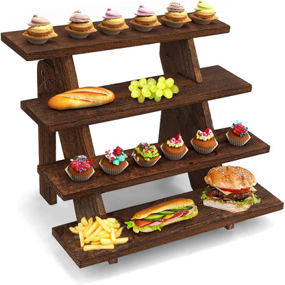 AZ Homey Premium Platane Wood 4 Tier Display Stand: Easy Assembly, Rustic Elegance for Cupcakes, Collectibles, Jewelry, and More   Versatile Home D_cor and Craft Fair Showcase Solution