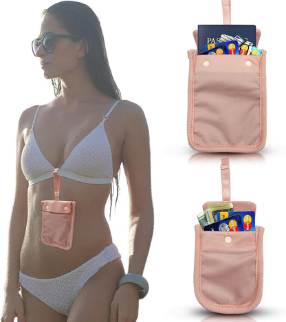 AZ Homey RFID Undercover Bra Wallet   Large Hidden Travel Pouch with Adjustable Elastic Strap for Credit Cards, Money, and Valuables   Secret Pocket for All Bra Sizes