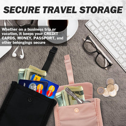 AZ Homey RFID Undercover Bra Wallet   Large Hidden Travel Pouch with Adjustable Elastic Strap for Credit Cards, Money, and Valuables   Secret Pocket for All Bra Sizes