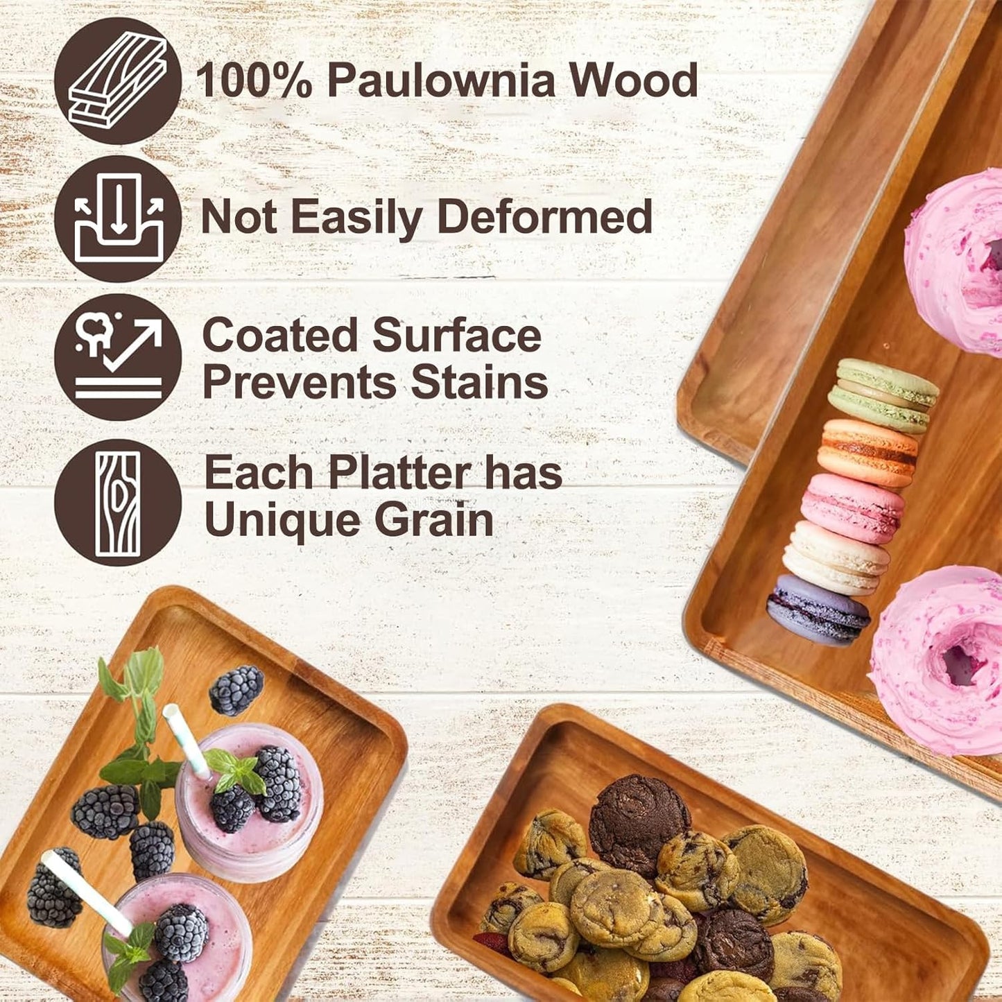 AZ Homey 3 Tier Serving Tray Three Tiered Cupcake Stand, Rectangle Serving Platter Wooden Farmhouse Tiered Tray, Party Serving Brown Decorative Tray, Eco Friendly Tray Decor Cheese Charcuterie Boards