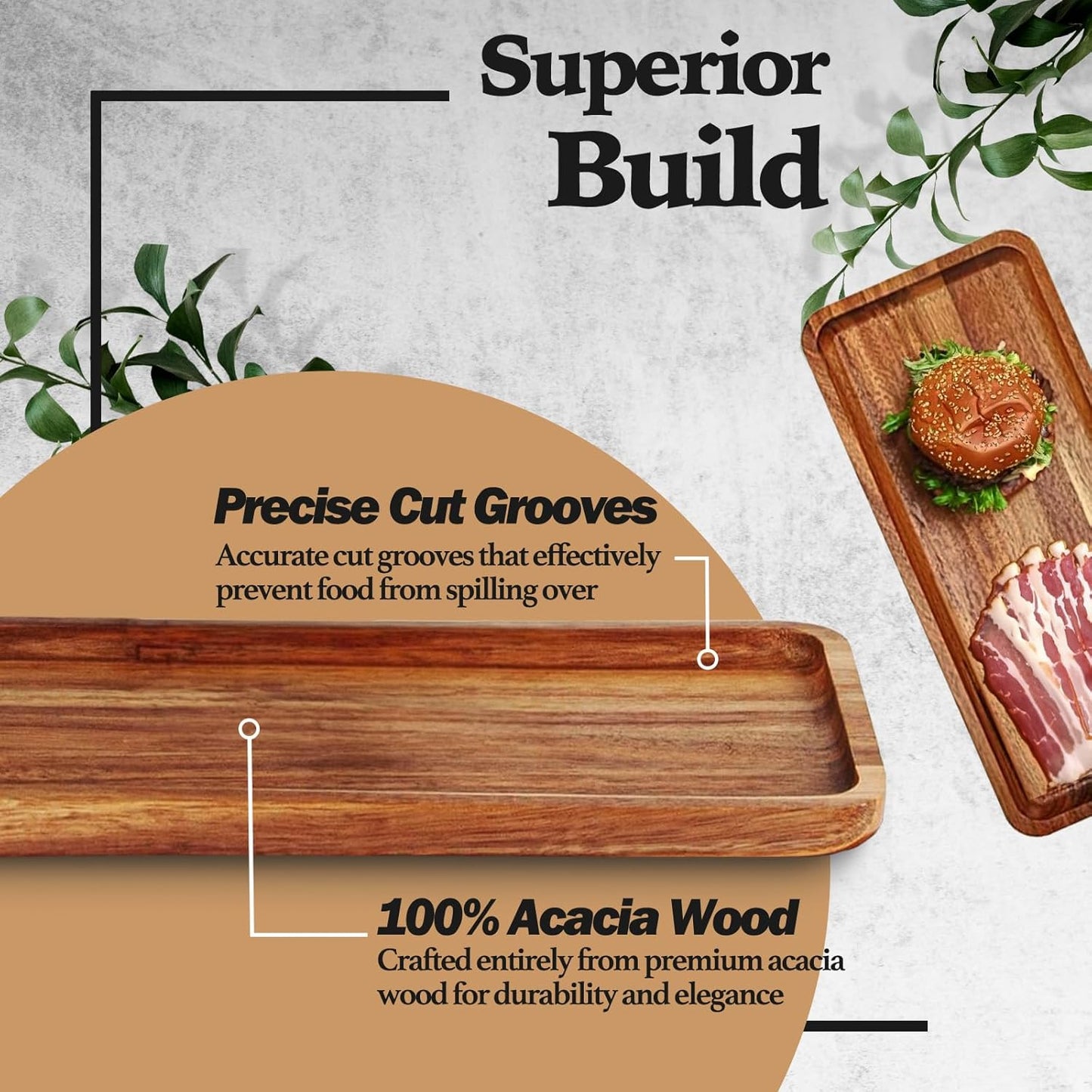 Versatile Acacia Wood Serving Trays   Set of 3 Elegant Platters for Home Decor and Hosting   Perfect for Cheese, Fruit, and Charcuterie Presentation (Large)