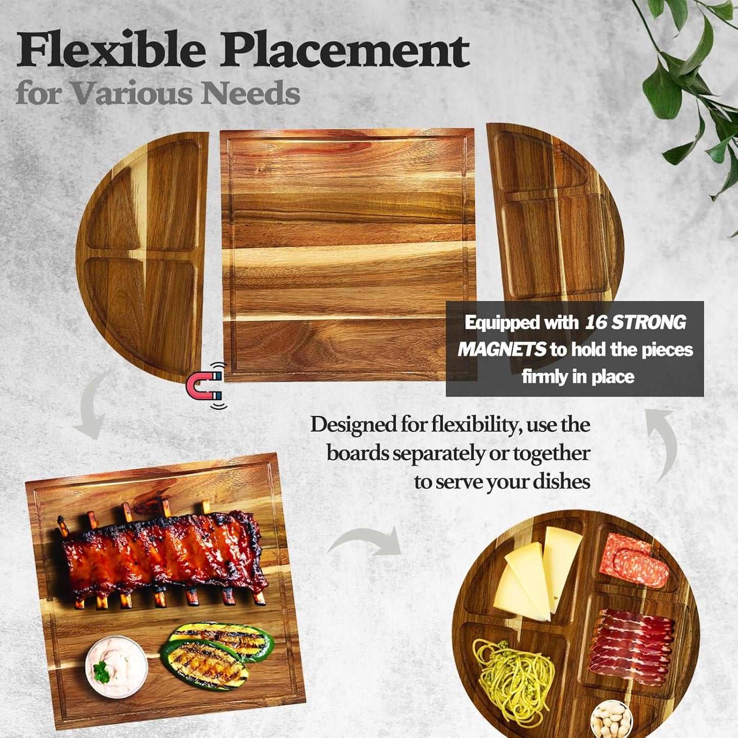 Charcuterie Board Set: 3 in 1 Magnetic Acacia Wood Cheese Board Ensemble   Unique for Mom   House Warming Gifts New Home, Wedding Gifts for Couple, Bridal Shower Gift (Board)