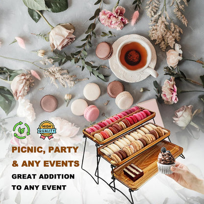 Eco Friendly Cupcake Stand   Food Platter Serving Tray   Acacia Wooden Towers Dessert Table Display Set   3 Tiered Decor Small Cheese Charcuterie Boards Rustic Wood Platters Trays   For Family Parties