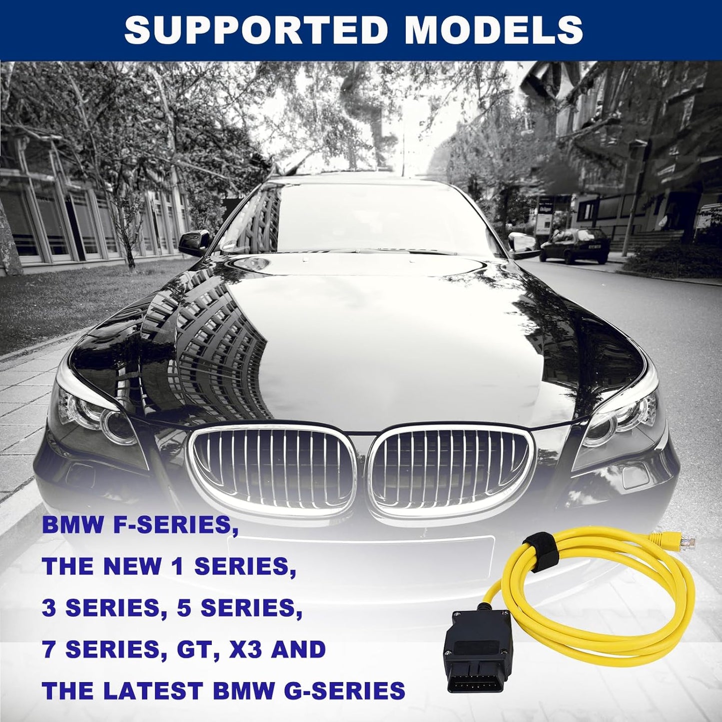AZ Homey ENET Cable Compatible with BW OBD, ICOM E SYS ISTA, Bootmod3 Bimmercode F  Series OBD2 Heavy Duty Cable Connector Tools to OBDII Interface Cable Car Diagnostic Coding 6.6ft (2M) Cable RJ45