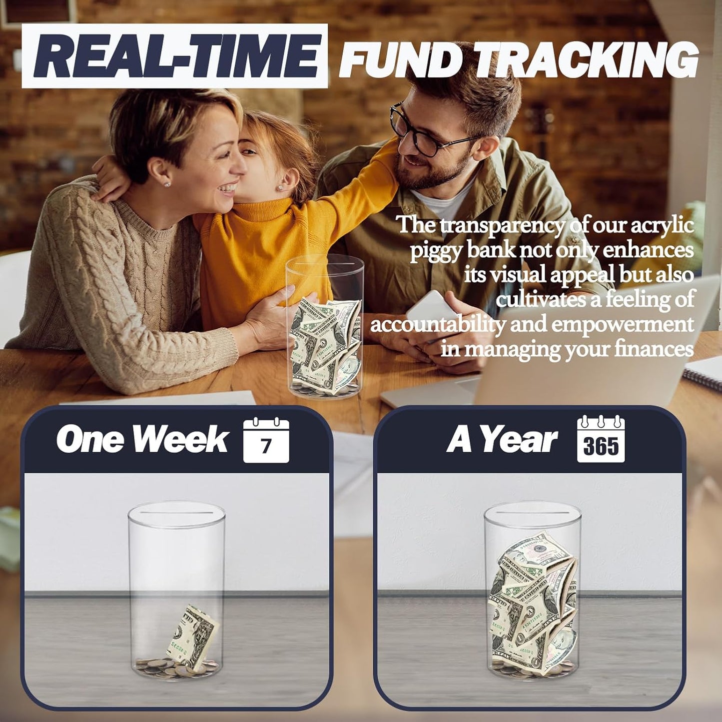AZ Homey Must Break to Open Acrylic Piggy Bank for Adults & Kids, Clear Money Saving Jar Must Break to Open, Unopenable Piggy Bank for Cash Coins, Boys Girls Birthday Gift