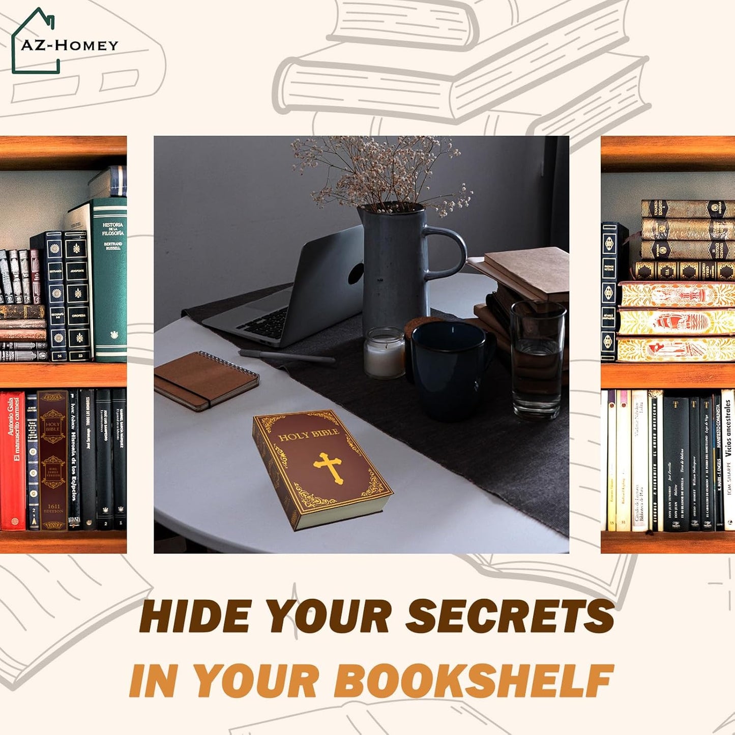 Genuine Paper Transfer Book Safe: Secret Hidden Safe, Combination Lock Included   Metal Safe Box and Protect Your Valuables Inside an Authentic Paper Book, 8.7"¡Ñ6"¡Ñ1.8" (Holy Bible)