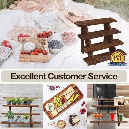 AZ Homey Premium Platane Wood 4 Tier Display Stand: Easy Assembly, Rustic Elegance for Cupcakes, Collectibles, Jewelry, and More   Versatile Home D_cor and Craft Fair Showcase Solution